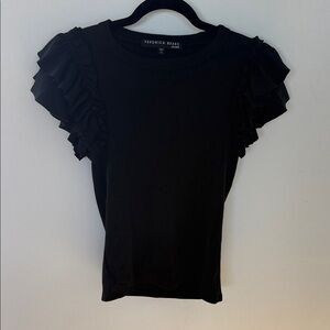 Veronica Beard Elegant Black Ruffle Sleeve Tee